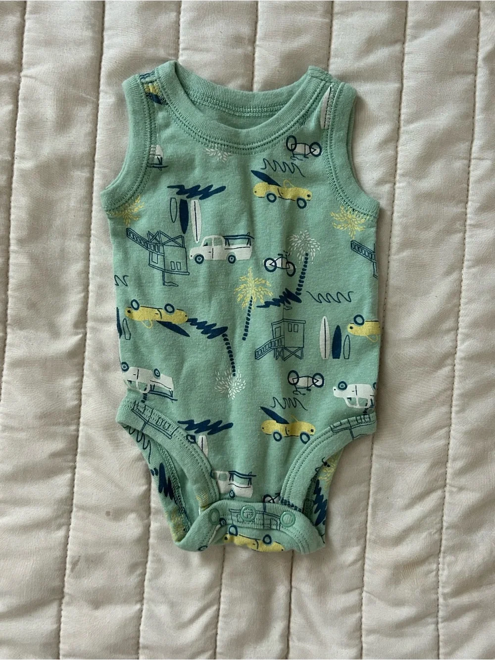 Carter's Green Dinosaur Bib and Neutral Baby Bodysuit bundle